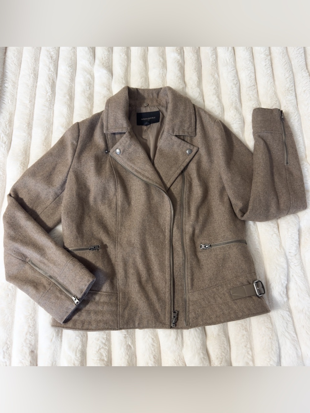 Banana Republic Wool-Blend Moto Jacket in Taupe